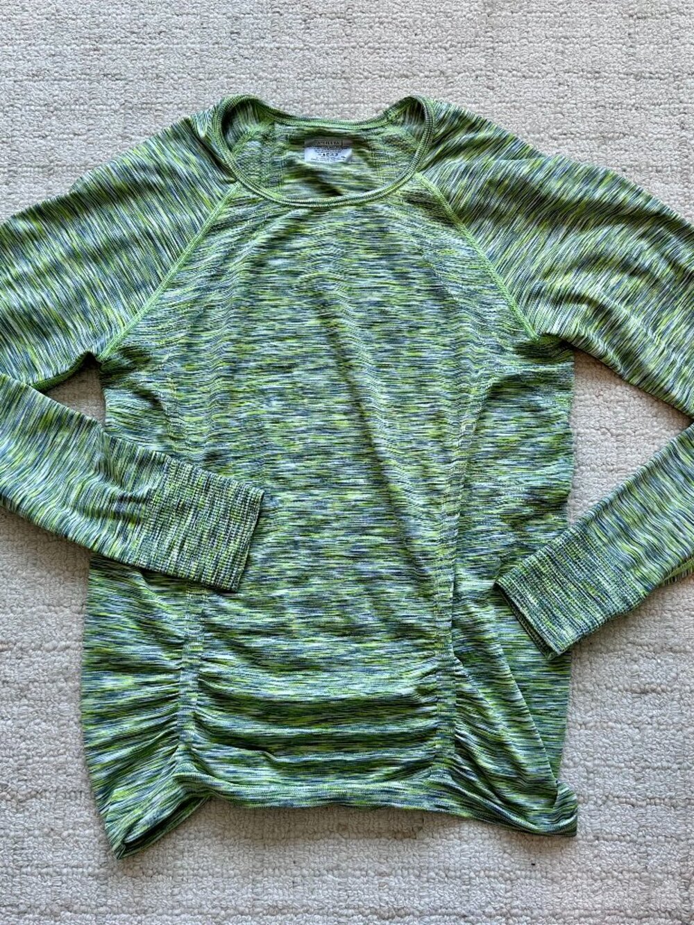 Size XL Athleta Fastest Track Crew Long Sleeve Top green/grey heather space-dye